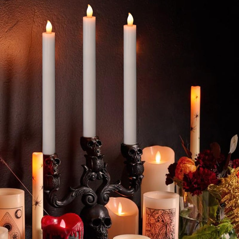 DRomance شموع DRomance البيضاء بدون لهب مع جهاز تحكم عن بعد ومؤقت 6 عبوات تعمل بالبطارية LED تضيء بشكل متقطع شمع حقيقي ضوء قابل للتعتيم لتزيين العشاء والزفاف والعطلات (0.78" قطر x 9.64" ارتفاع) - Image 5